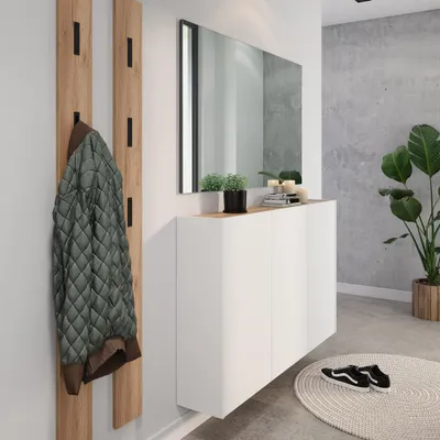 Produktbild von Garderobenset 4-teilig mit Spiegel in weiß mit Eiche, Modern, LAPUA-01
