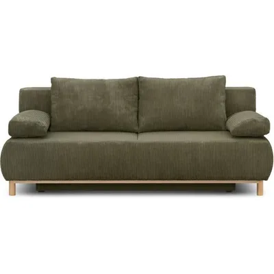 Produktbild von MIKA 3-Sitzer Schlafsofa mit Stauraum, Cordvelours Khaki, 192x84x93 cm, 140x190 cm Liegefläche, 13 cm PolyurethanSchaummatratze