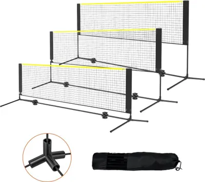 Obrázek produktu pro Výškově nastavitelná síť na badminton - Volejbalová síť o šířce 3 m - Skládací síť na pickleball - Přenosná sada tenisové sítě s tyčemi, stojanem a taškou na přenášení - Ideální pro zahradní hry