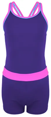 Produktbild von Aquarti Mädchen Badeanzug mit Bein Racerback , Farbe: Violett / Rosa, Größe: 146