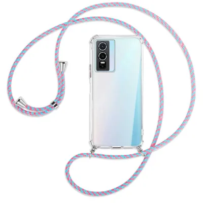 Produktbild von Handykette Backcover-Schutzhülle mit Band (Metall silberfarben) für vivo Y76 5G - pink/mint