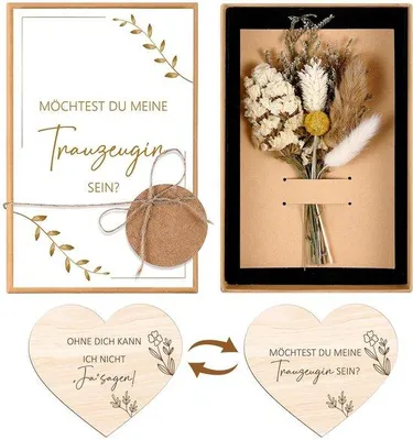 Produktbild von Schatkästchen für Brautjungfern - Enthält Einladungskarten und Holzherz - Goldthema