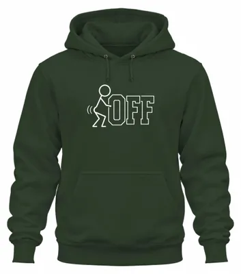 Produktbild von Fuck OFF frech Strichmännchen Comic lustig Geschenk Uni Hoodie Kapuzenpullover, Flaschengrün, L