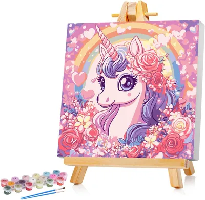 Productafbeelding van Eenhoorn schilderen op nummer kinderen met frame Unicorn Paint by Numbers voor kinderen schattige dieren olieverfschilderij kinderen vanaf 5 6 7 8 9