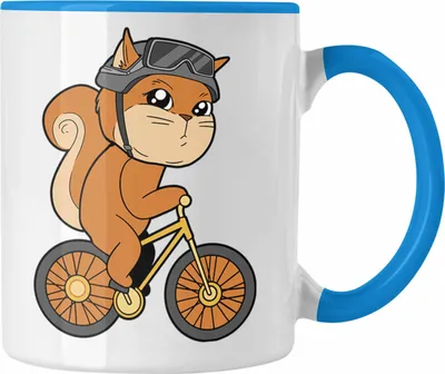Produktbild von Trendation - Eichhörnchen Auf Fahrrad Tasse Geschenk für Tierliebhaber (Blau)