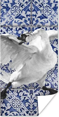 Produktbild von MuchoWow® Poster Schwan - Kunst - Delfter Blau - Malerei - Alte Meister 40x80 cm - Dekoration
