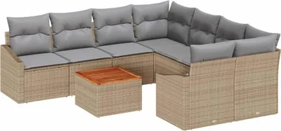 Produktbild von vidaXL Gartensofa-set 9 stk. Beige Poly-Rattan