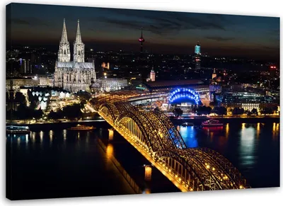 Produktbild von Leinwandbild kölner dom und brücke 120x80 cm Feeby grau wandbild bereit zum aufhängen