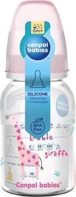 Produktbild von Canpol Babyflasche 120ml mit Dekor  Klassische BPA-freie Trinkflasche fr Neugeborene und Kleinkinder