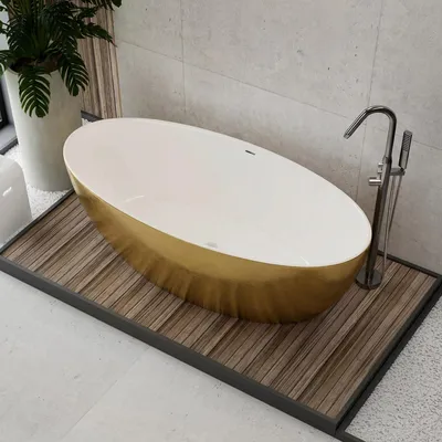 Produktbild von Freistehende Badewanne TERRA - Acryl - Blattgold-Oberfläche - 186 x 88 x 60 cm