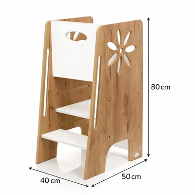 Produktbild von Kids Helper Lernturm Eiche Weiß Montessori Küchenhelfer Tritthocker Kindermöbel MDF