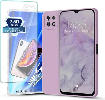 A phone case and screen protector are displayed together.