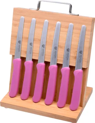 Produktbild von GRÄWE Magnet-Messerhalter Bambus klein mit Brötchenmessern pink