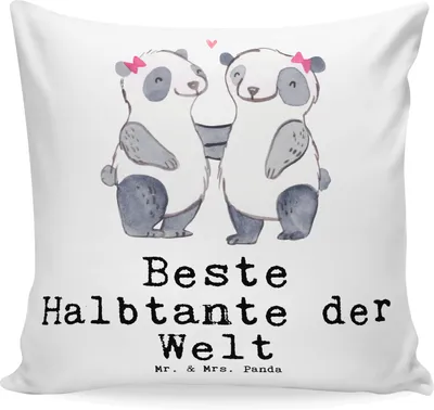Produktbild von Mr. & Mrs. Panda Deko Kissen Panda Beste Halbtante der Welt - Weiß - Geschenk, Stief, Sofakissen, Kleinigkeit, zierkissen 40x40, Familie, Sofa, Tante, Geschenkidee