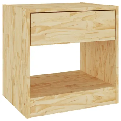 A plain image of a wooden nightstand with a drawer and an open shelf.