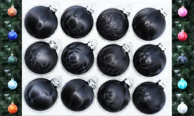 Produktbild von JACK 12x Glas Eislack Christbaumkugeln 6cm Thüringer Weihnachtskugeln Kugeln Schwarz Eislack