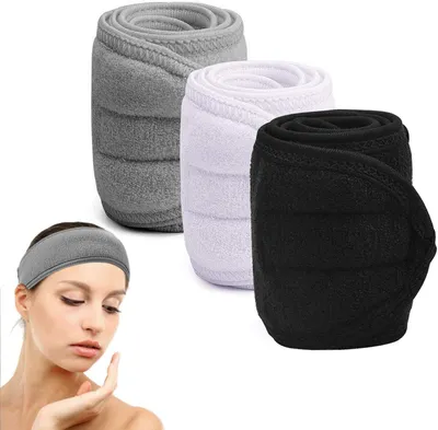Produktbild von Kosmetik Haarband aus Frottee, 3er Pack, verstellbar, mit Klettverschluss, für Sport und Spa