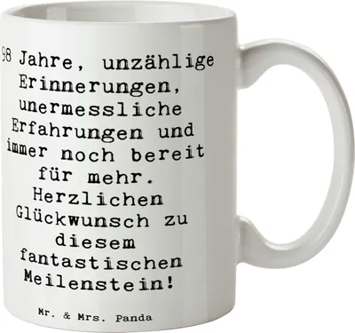 Produktbild von Mr. & Mrs. Panda Kaffeetasse Spruch 98. Geburtstag - Weiß - Geschenk, Geburtstagsgeschenk, feiern, Weisheit, Keramikbecher, liebevolle Geschenke, Happy Birthday, Tasse