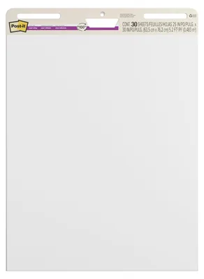 Produktbild von Selbstklebendes Flipchart-Papier, weiß, aus Recyclingpapier, 63,5 × 76,2 cm, 60 Blatt, 3M POSTIT 7100380608