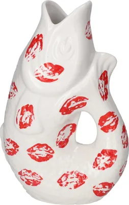 Produktbild von Gift Company Monsieur Carafon Vase / Karaffe Fisch S Lips weiß/rot 1,2l