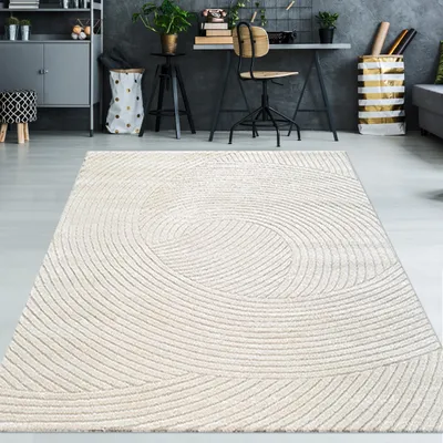 Produktbild von Teppich mit Hoch-Tief-Effekt Modern & Pflegeleicht im Wellenmuster in creme Größe - 160 x 230 cm