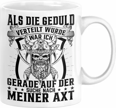 Produktbild von Forstwirt Geschenk Tasse Waldarbeiter Axt Holz Hacken Totenkopf Wikinger Kaffee-Becher für Holzfäller  (Weiß)