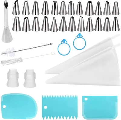 Produktbild von Set von 36 Spritzbeuteln, wiederverwendbar, für Tortendekoration, inklusive Spritztüllen, Küchenzubehör