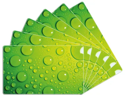 Produktbild von Wallario Frühstücksbrettchen 6er Set aus Glas, je 14 x 23 cm, mit rutschfesten Füßen, Motiv Wassertropfen auf Grün