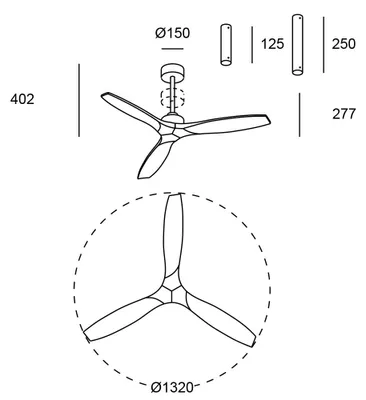 Immagine prodotto di Forlight - Ventilatore a soffitto Stem Evo, diametro 1320 mm, motore DC silenzioso, 30W, 6 velocità, telecomando incluso, adatto per ambienti da 20 a 32 m², colore nero, pale nere, modalità estiva/invernale