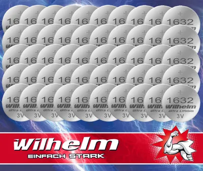 Produktbild von 100 x CR1632 WILHELM Lithium Knopfzelle 3V 140 mAh ø16 x 3,2 mm Batterie DL1632