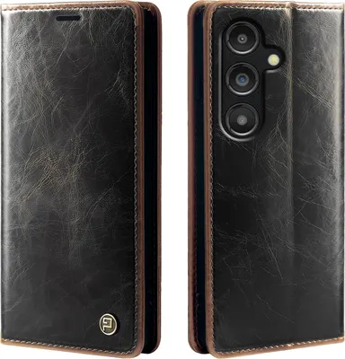 Produktbild von Handyhülle für Samsung Galaxy S25 Kunstleder Flip Vintage Cover Hülle RFID Schutz Case Kartenfach Farbe: Dunkelbraun