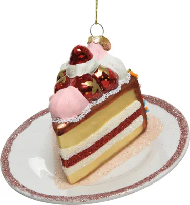 Produktbild von Christbaumschmuck Glas Torte auf Teller 12,5cm weiß / rot
