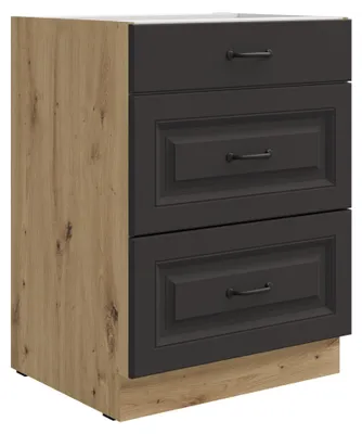 Produktbild von Küchen Unterschrank 60 cm Stilo Grau + Eiche Artisan Vollauszug Soft-Close Küche