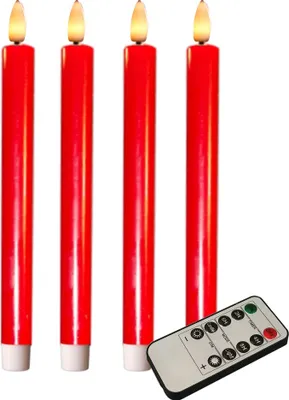 Produktbild von sada 4 LED sviečok z pravého vosku červená FB 2/4/6/8 h časovač stmievateľný režim blikania 35741
