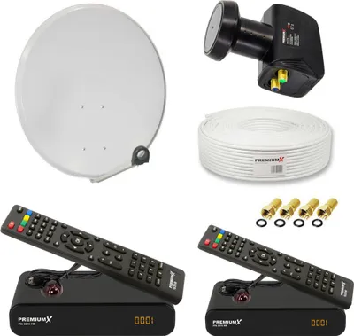 Produktbild von PremiumX SAT Anlage 60cm Antenne Twin LNB 25m Kabel 2x HDTV Receiver