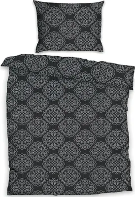Produktbild von 2-tlg. Seersucker Bettwäsche, Größe: 135 x 200 +80x80cm, schwarz silbergrau, Ornamente
