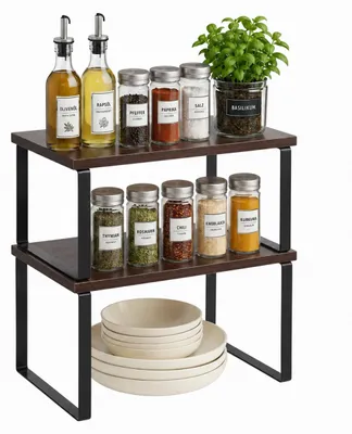 Produktbild von Relaxdays Gewürzregal, 2er Set, Küchenregal Schrank & Arbeitsplatte, Gewürzhalter stapelbar, MDF & Eisen, braun-schwarz