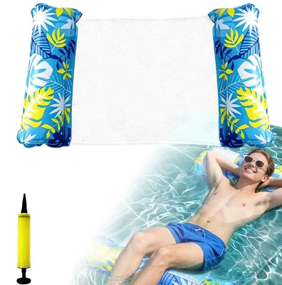 Productafbeelding van Blauw opblaasbaar zwembadmatras voor volwassenen, 4-in-1 waterhangmat met net