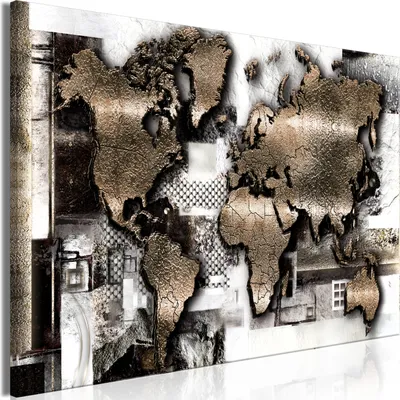 Produktbild von Modernes Wandbild k-A-0506-b-a (120x80 cm) - 1 Teilig Bilder Fotografie auf Leinwand Foto Bild Dekoration Wand Bilder Kunstdruck WELTKARTE