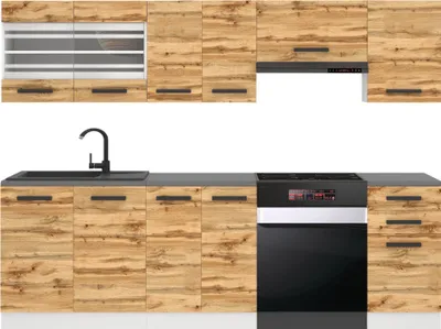 Produktbild von Belini Küchenzeile Küchenblock Lily - Küchenmöbel 240 cm Einbauküche Vollausstattung ohne Elektrogeräten mit Hängeschränke und Unterschränke, ohne Arbeitsplatten, Wotan-Eiche