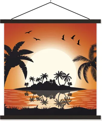 Produktbild von MuchoWow® Textilposter Sonne - Insel - Meer 60x60 cm mit schwarzem Rahmen - Posteraufhänger