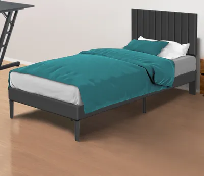 Obrázok produktu pre XMTECH Čalúnená posteľ 140 x 200 cm manželská posteľ s čelom, Stabilný rám postele s lamelovým roštom, Čalúnený rám postele, Zamat, Bez matraca, Čierna