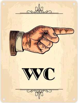 Obrázok produktu pre Vintage smerová tabuľa WC s rukou vpravo v béžovej plechovej tabuli