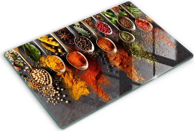 Produktbild von Abdeckung Glas - Küchenabdeckung - 80x52 cm - Abdeckplatte -Löffel mit Gewürzen
