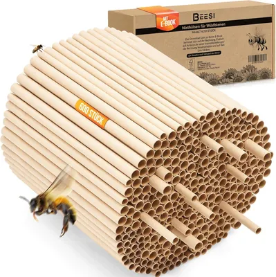 Produktbild von Nistrohre für Wildbienen - 600 Stück - 6 und 8 mm Durchmesser - wasserabweisend - lange Lebensdauer - Insektenhotel Zubehör - Füllmaterial
