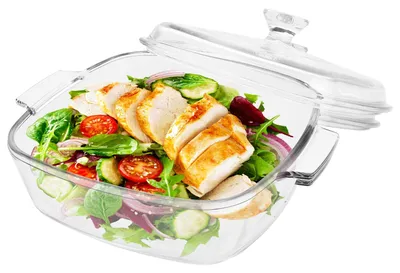 Image de Plat à gratin en verre avec couvercle – adapté au four et au micro-ondes – avec poignées – rectangulaire – 1200 ml