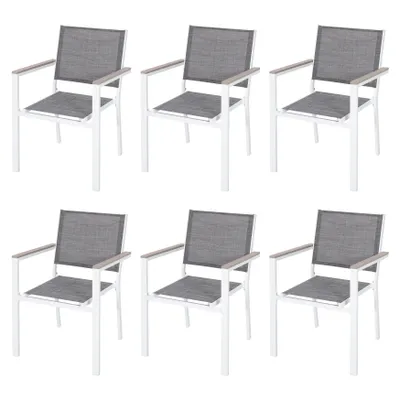 Produktbild von Avestar Gartenstühle 6er Set, Outdoor Stapelstühle, aus Metallgestell und Textilene mit Armlehnen aus Kunstholz, wetterfeste Esszimmerstühle, Grau