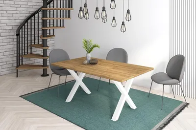Produktbild von Tischbeine in X-Form aus Massivholz – weiß lackiert – für Wohnzimmer, Esszimmer und Büro – 72 x 72 cm