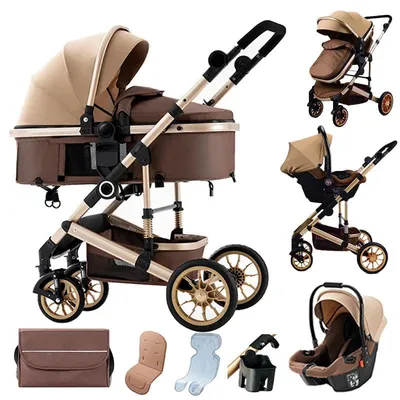 Zdjęcie produktu dla Wózek dziecięcy - Wózek spacerowy - Wózek dziecięcy 3 w 1 -  składany wózek - Kolor khaki
