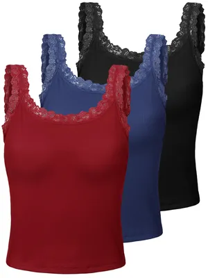 Produktbild von Sintege 3 Stück Damen Spitze Patchwork Tank Top Spitze Camisole Tank Tops Ärmell